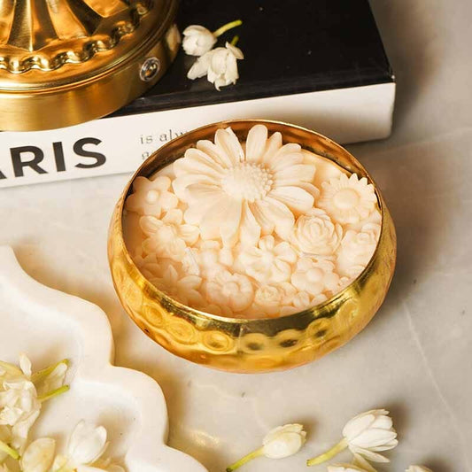 Jasmine Floral Wax Candle Urli (Gold)