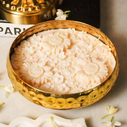 Jasmine Floral Wax Candle Urli (Gold)