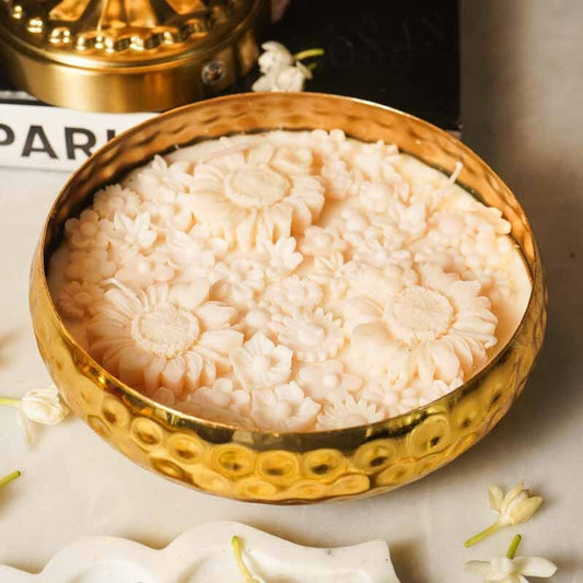 Jasmine Floral Wax Candle Urli (Gold)