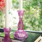 Clear Crystal Pink Glass Pillar Candle Holder Set of 2