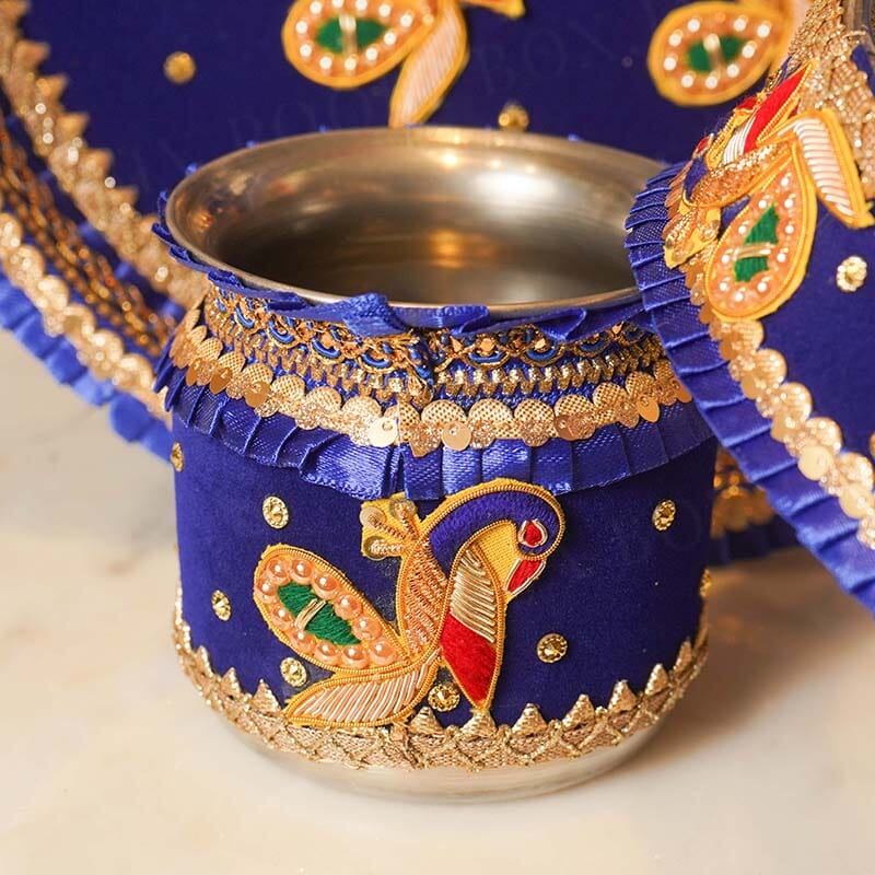 Dawn Blue Moonlight Velvet Karwa Chauth Thali Set