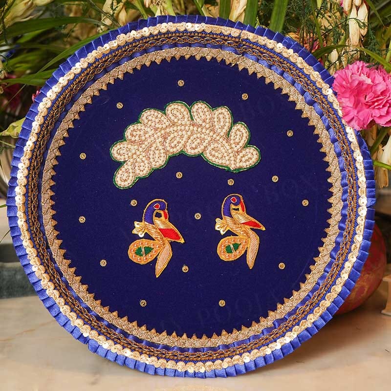 Dawn Blue Moonlight Velvet Karwa Chauth Thali Set
