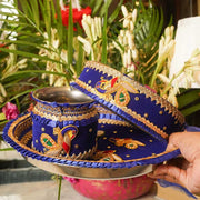 Dawn Blue Moonlight Velvet Karwa Chauth Thali Set