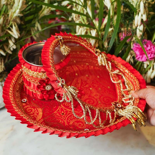 Radiant Red Karwa Chauth Thali Set