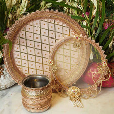 Pretty Peach Karwa Chauth Thali Set