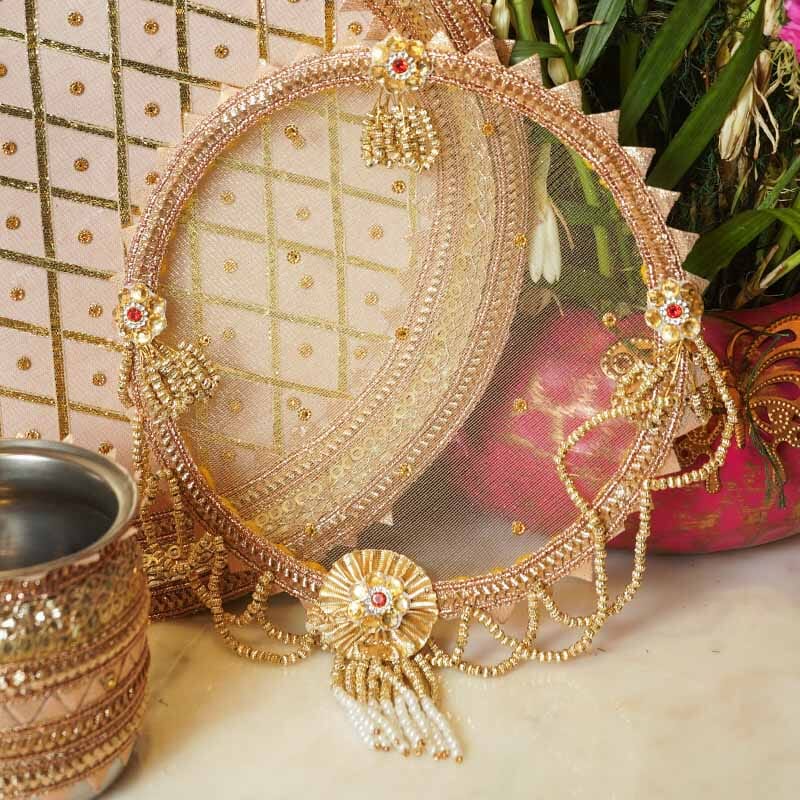Pretty Peach Karwa Chauth Thali Set
