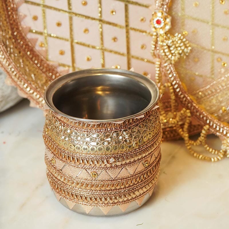 Pretty Peach Karwa Chauth Thali Set