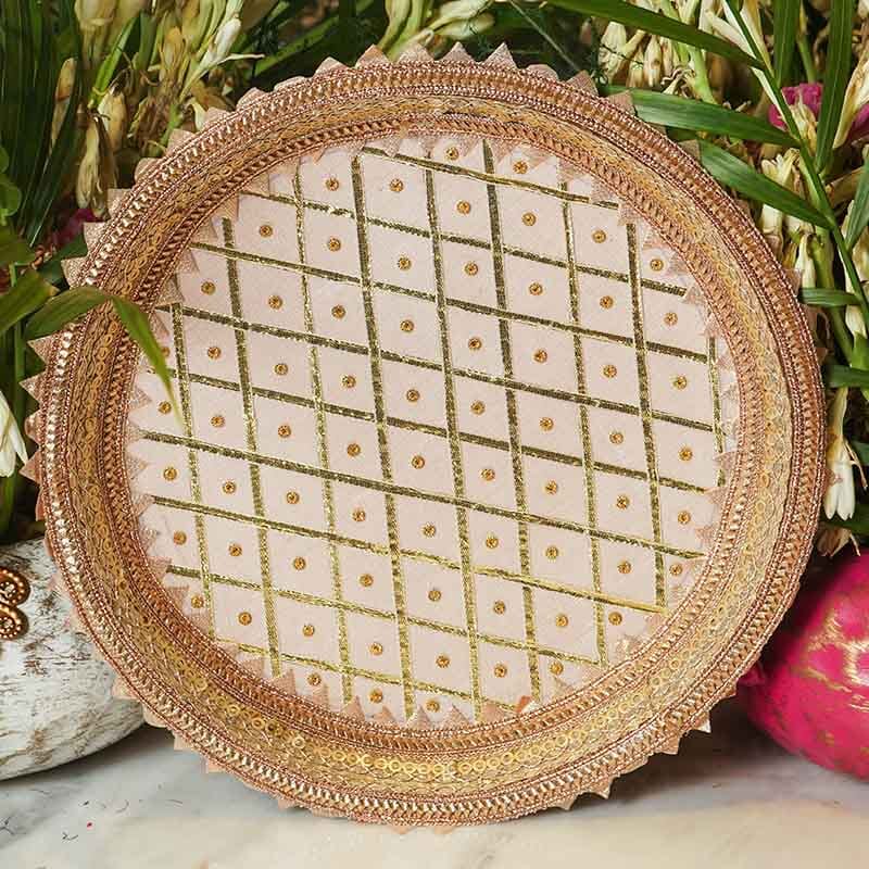 Pretty Peach Karwa Chauth Thali Set