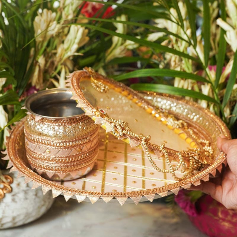Pretty Peach Karwa Chauth Thali Set