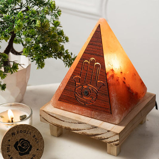 Pyramid Hamsa Evil Eye Himalayan Salt Lamp