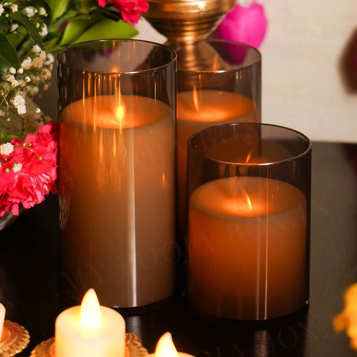 Acrylic Led Candle Grey with Remote (Set of 3)