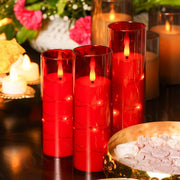 Acrylic Glass String Lights Red Led Candles with Remote (Set of 3)