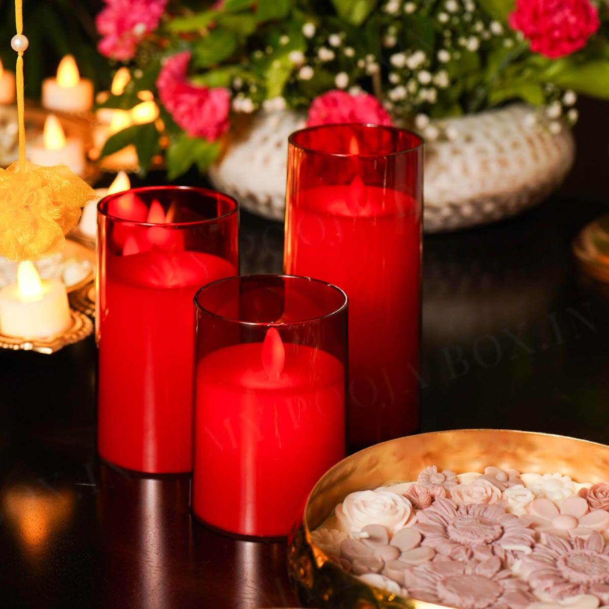 Acrylic Led Candle Red with Remote (Set of 3)