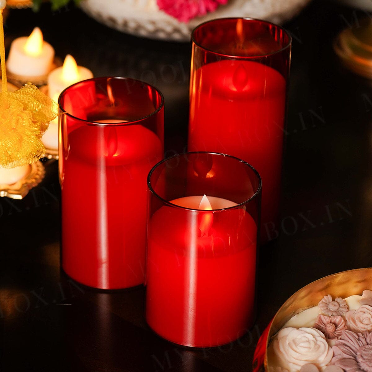 Acrylic Led Candle Red with Remote (Set of 3)