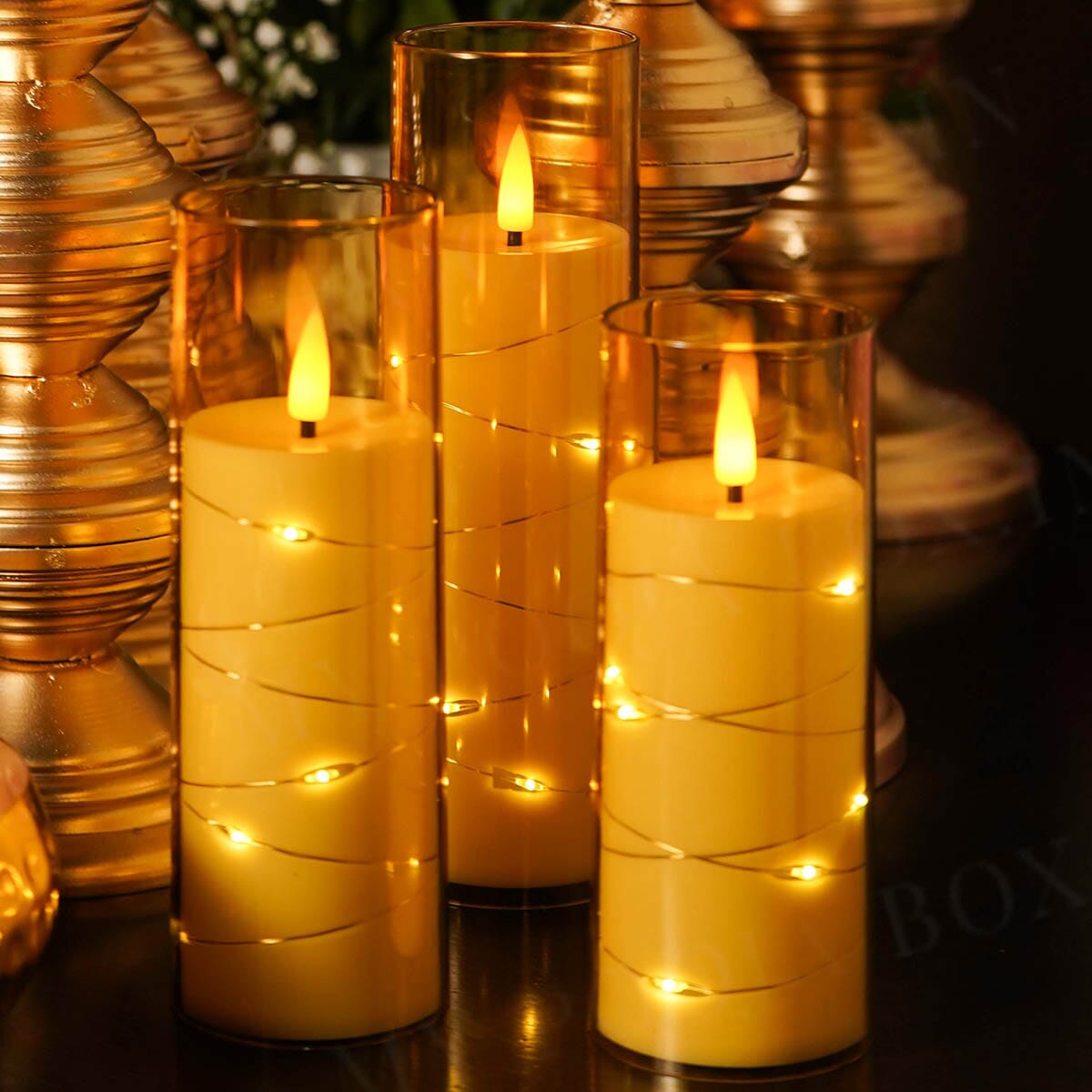 Acrylic Glass String Lights Warm Yellow Led Candles with Remote (Set of 3)