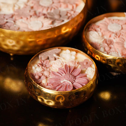 Vanilla Floral Wax Candle Urli (Gold)