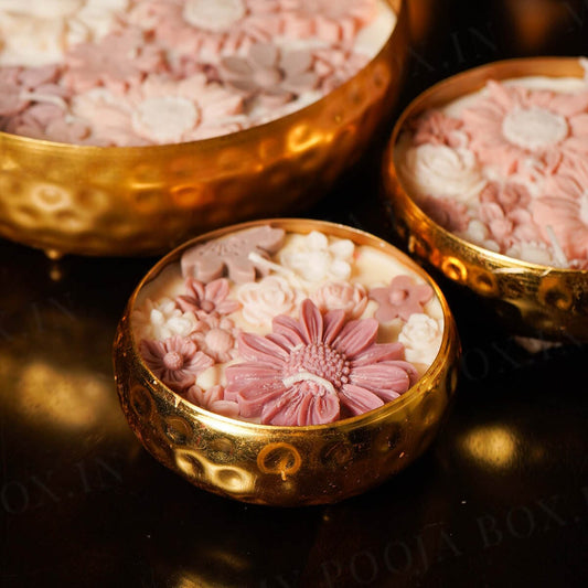 Vanilla Floral Wax Candle Urli (Gold)