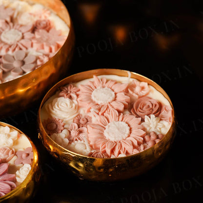 Vanilla Floral Wax Candle Urli (Gold)
