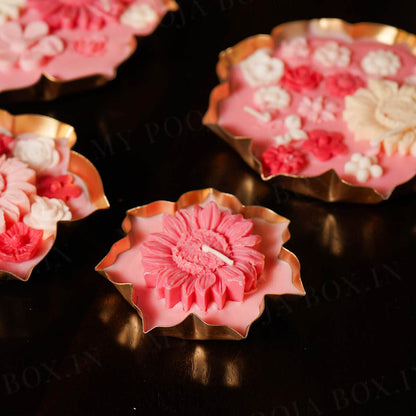 Rose Floral Wax Lotus Candle Urli (Gold)