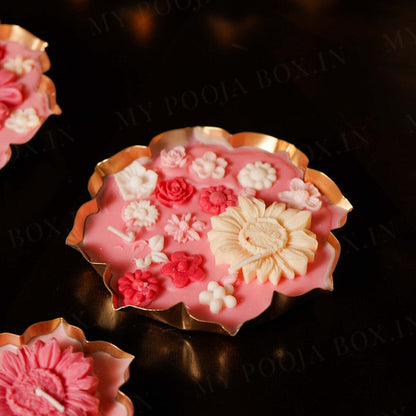 Rose Floral Wax Lotus Candle Urli (Gold)