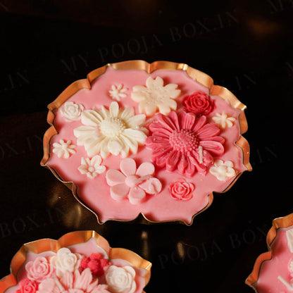 Rose Floral Wax Lotus Candle Urli (Gold)