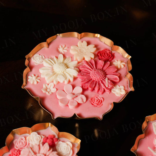 Rose Floral Wax Lotus Candle Urli (Gold)