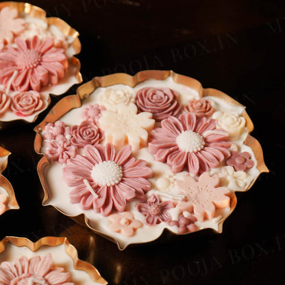 Vanilla Floral Wax Lotus Candle Urli (Gold)