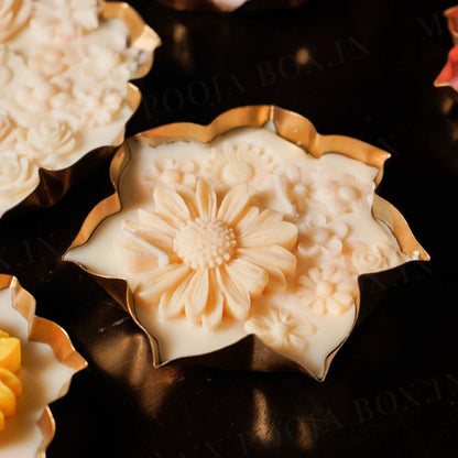 Jasmine Floral Wax Lotus Candle Urli (Gold)