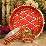 Ghungroo Red Gold Karwa Chauth Thali Set