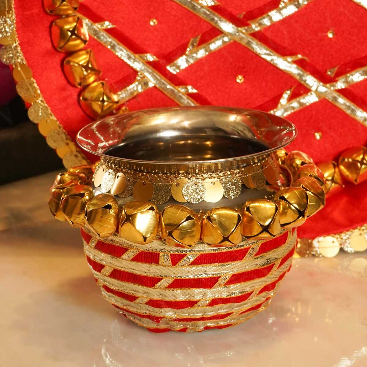 Ghungroo Red Gold Karwa Chauth Thali Set