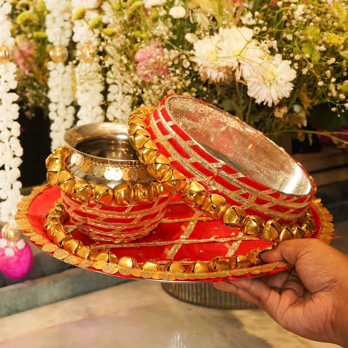 Ghungroo Red Gold Karwa Chauth Thali Set