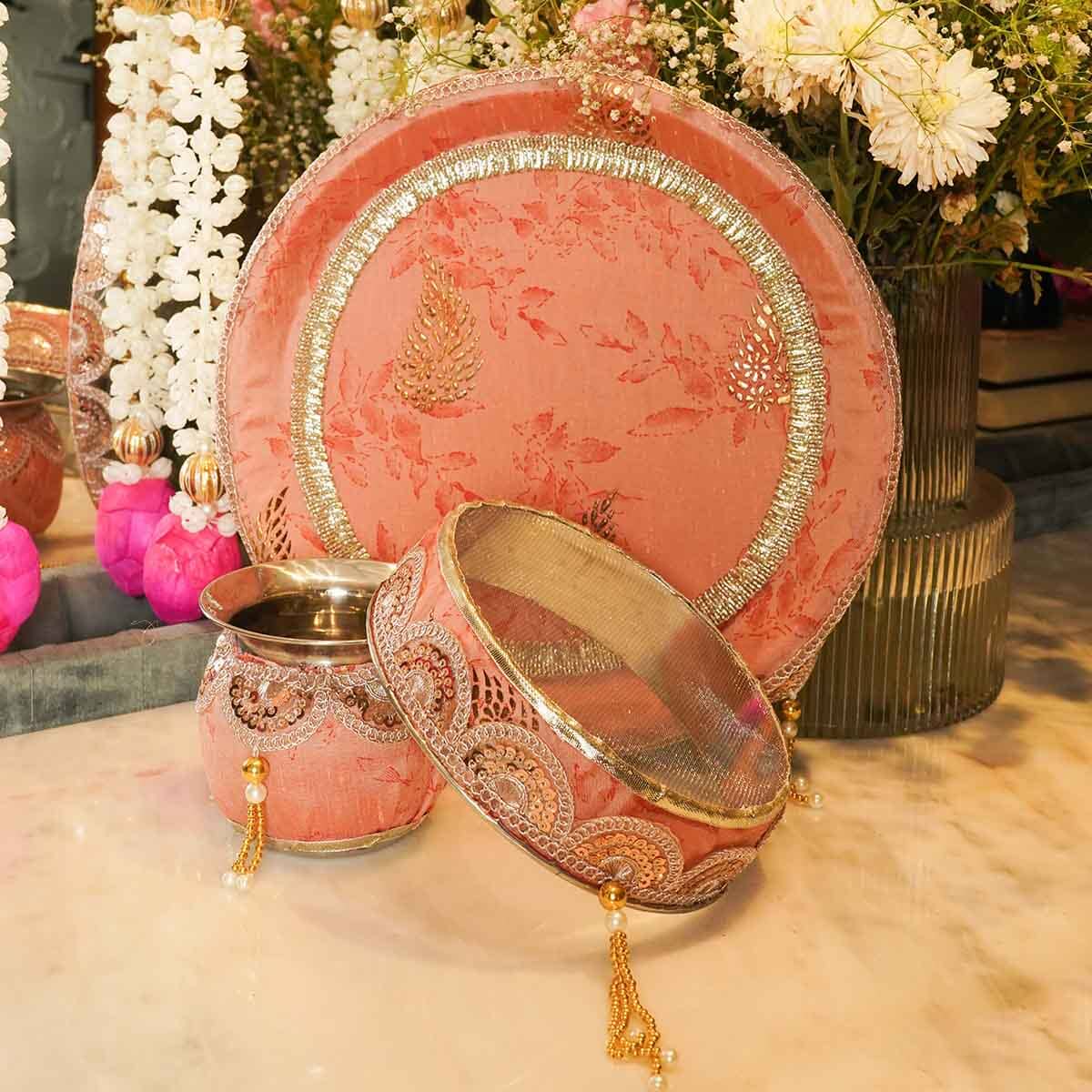 Charming Peach Karwa Chauth Thali