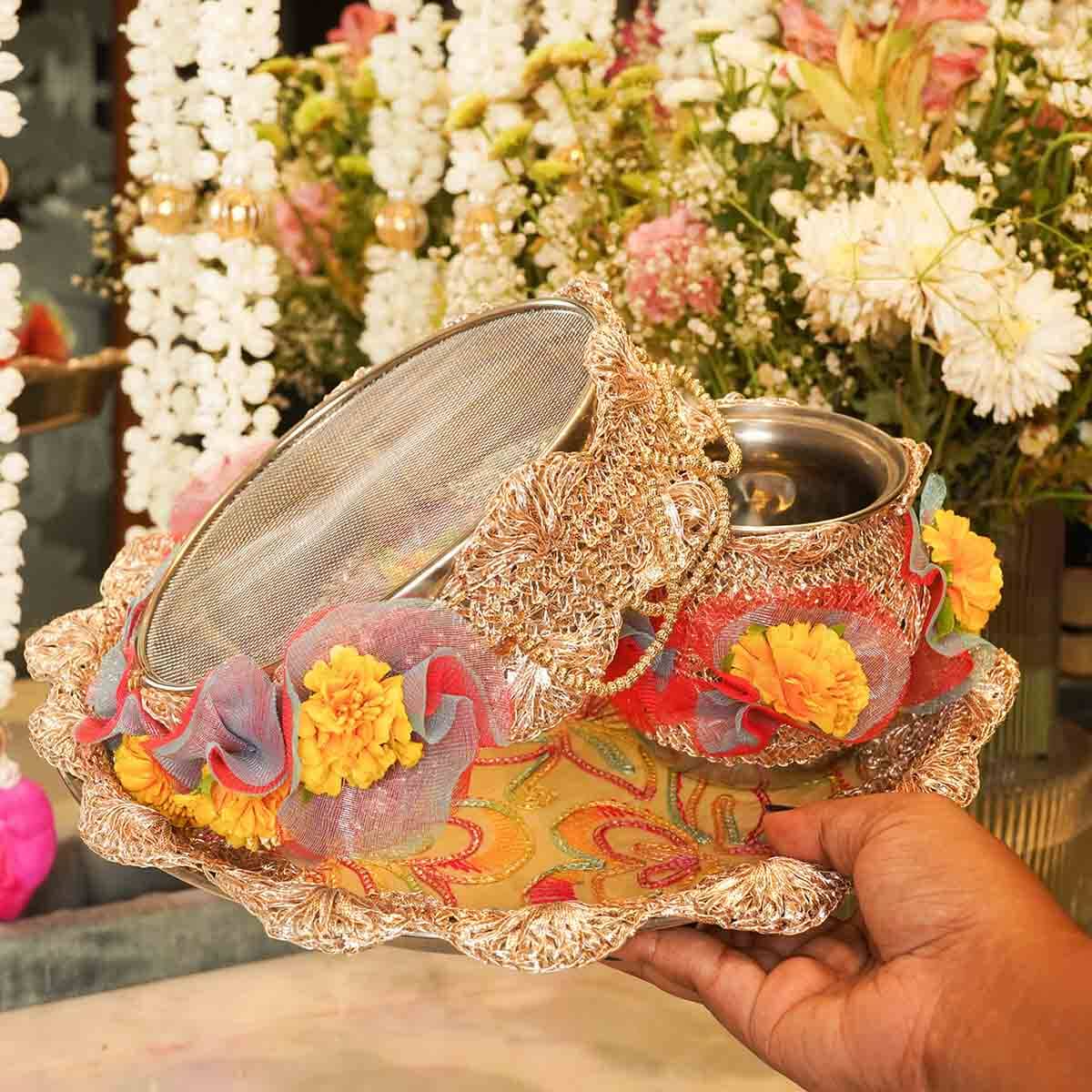 Floral Blossom Karwa Chauth Thali Set