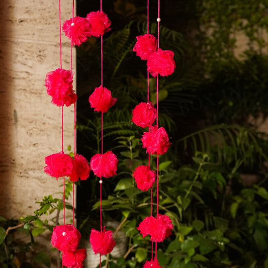 Handmade hot pink pompom door hanging decoration