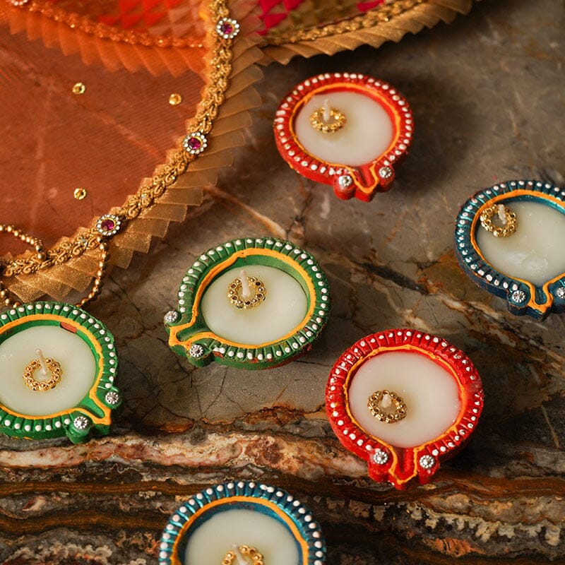 Colourful Hand Painted Eco Friendly Diya Small (Set of 6)