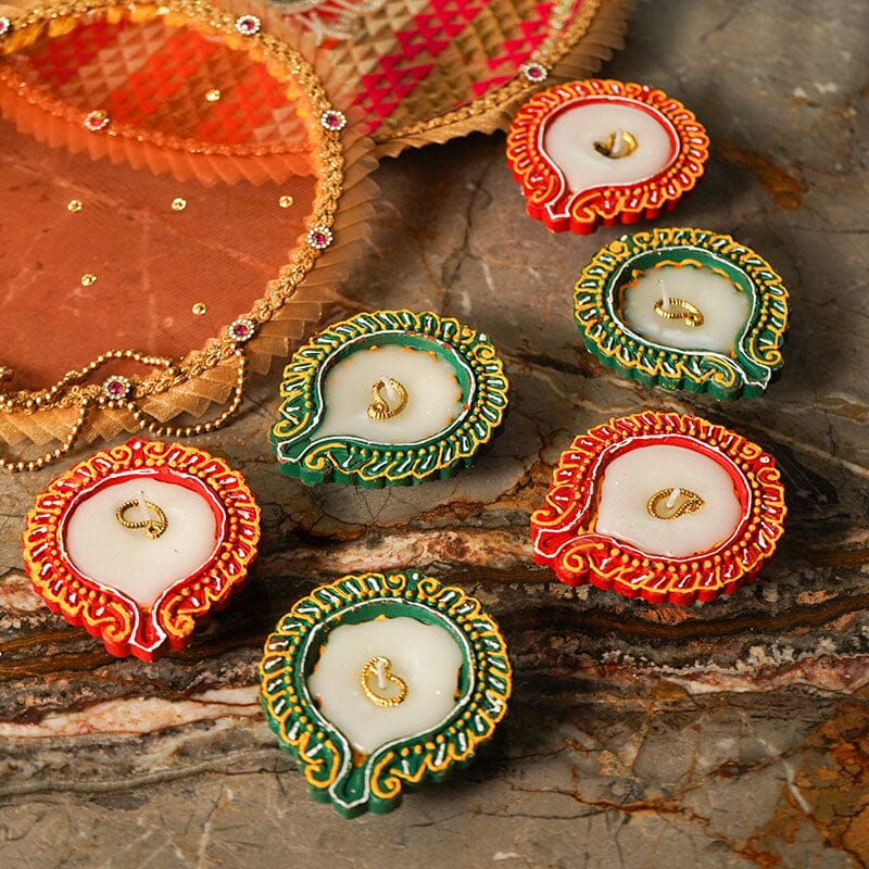 Beautiful Hand Painted Eco Friendly Diya Large (Set of 6)