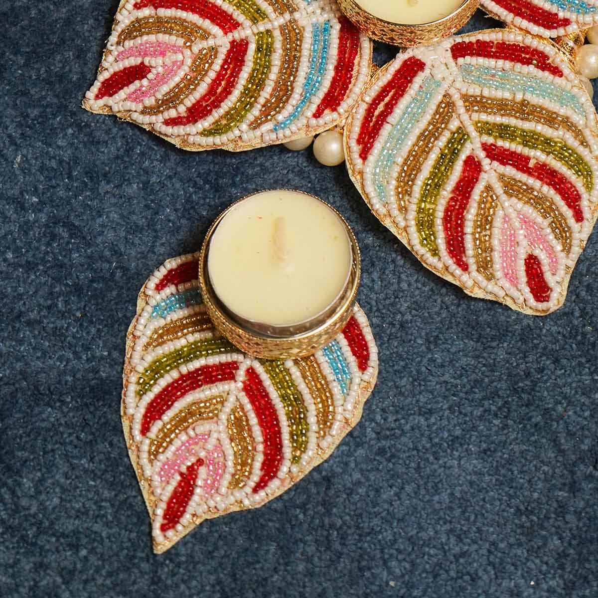 Festive Beaded Decorative Diya Rangoli Set of 5