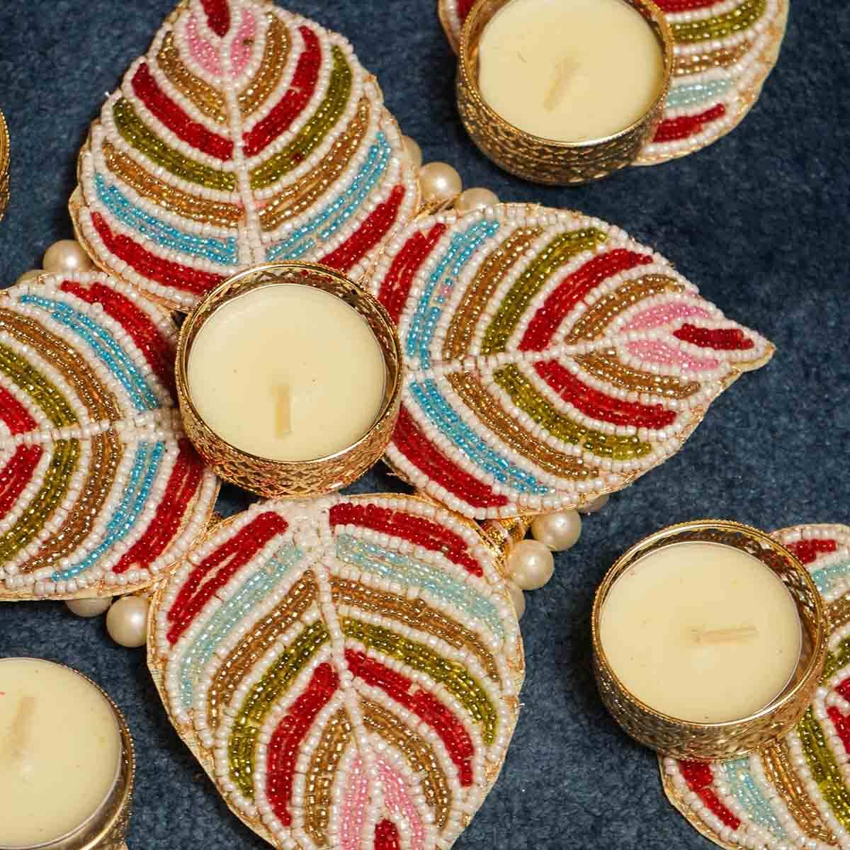 Festive Beaded Decorative Diya Rangoli Set of 5