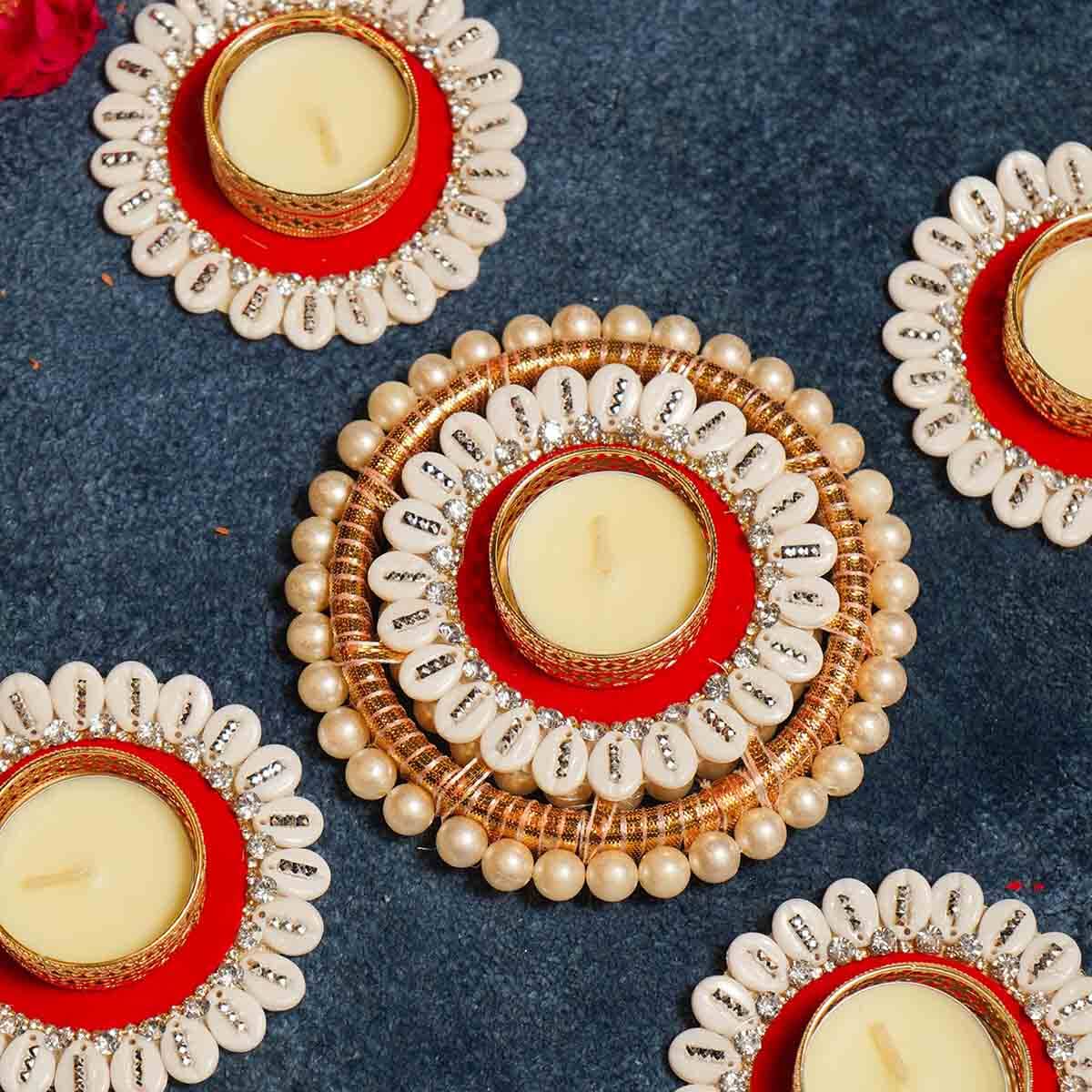 Festive Red Shells Diya Rangoli Set of 5