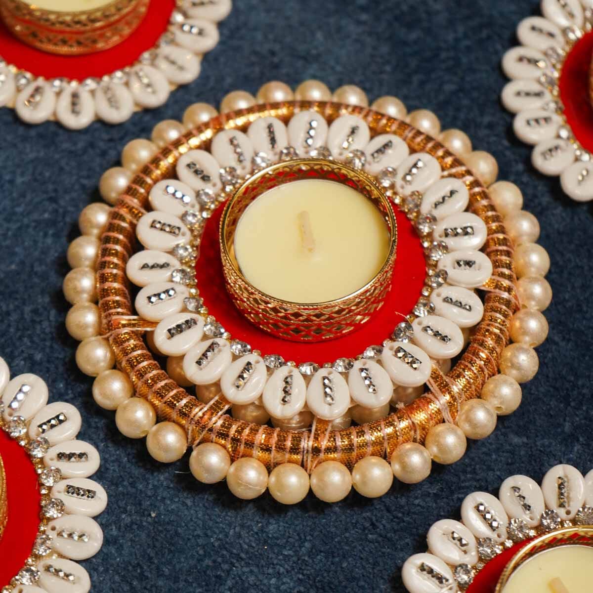 Festive Red Shells Diya Rangoli Set of 5
