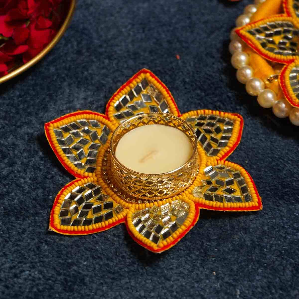 Festive Orange Mirrored Diya Rangoli Set of 5