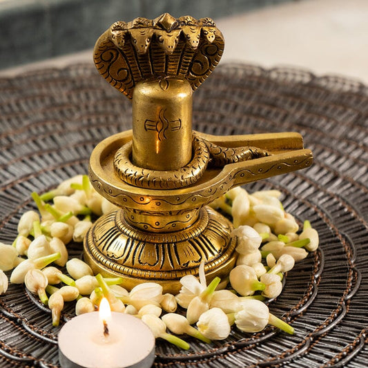 Handcrafted Brass Shivling with Sheshnaag