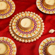 Festive Purple Yellow Decorative Diya Set of 5