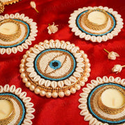 Festive Blue Evil Eye Decorative Diya Rangoli Set of 5