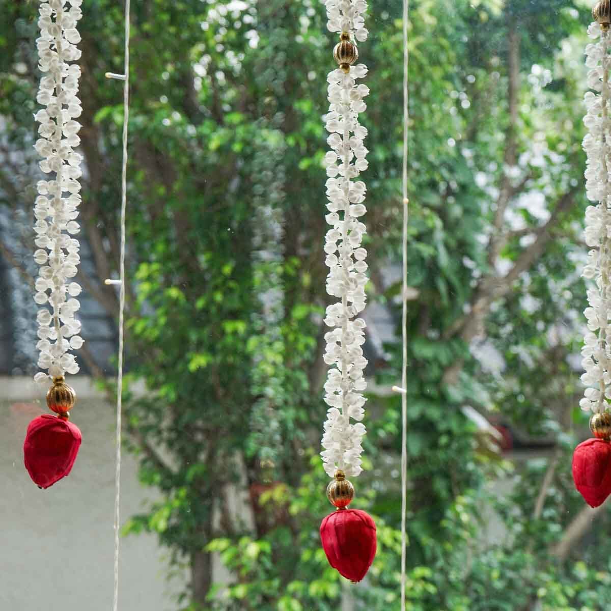 6FT Artificial Jasmine Flower And Red Lotus Buds Decorative Backdrop Set Of 5