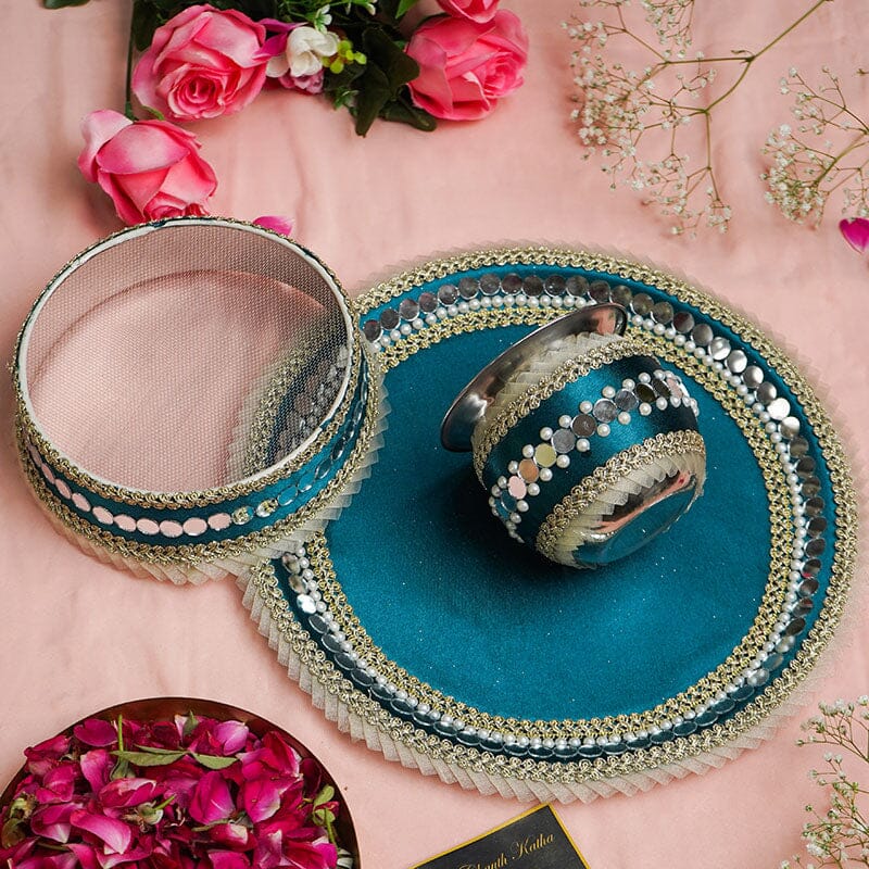 Luxurious Blue Karwa Chauth Thali Set