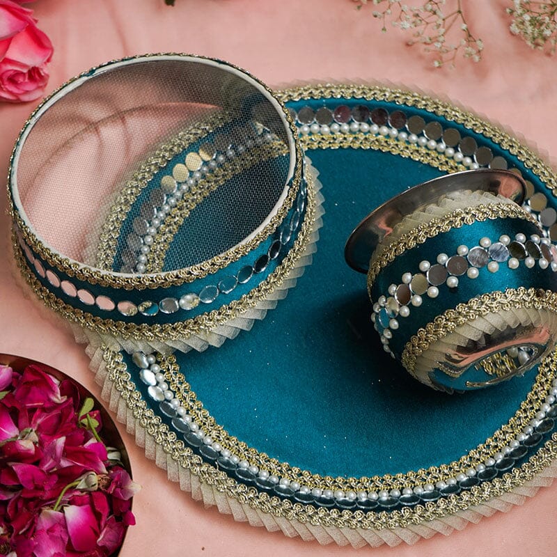 Luxurious Blue Karwa Chauth Thali Set