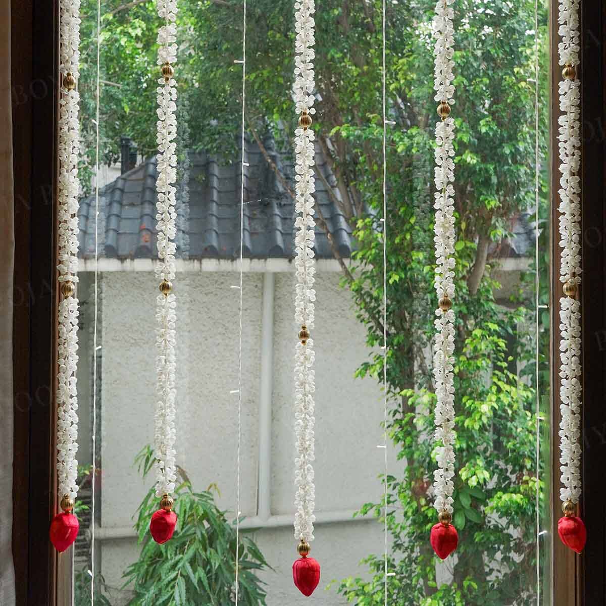 6FT Artificial Jasmine Flower And Red Lotus Buds Decorative Backdrop Set Of 5