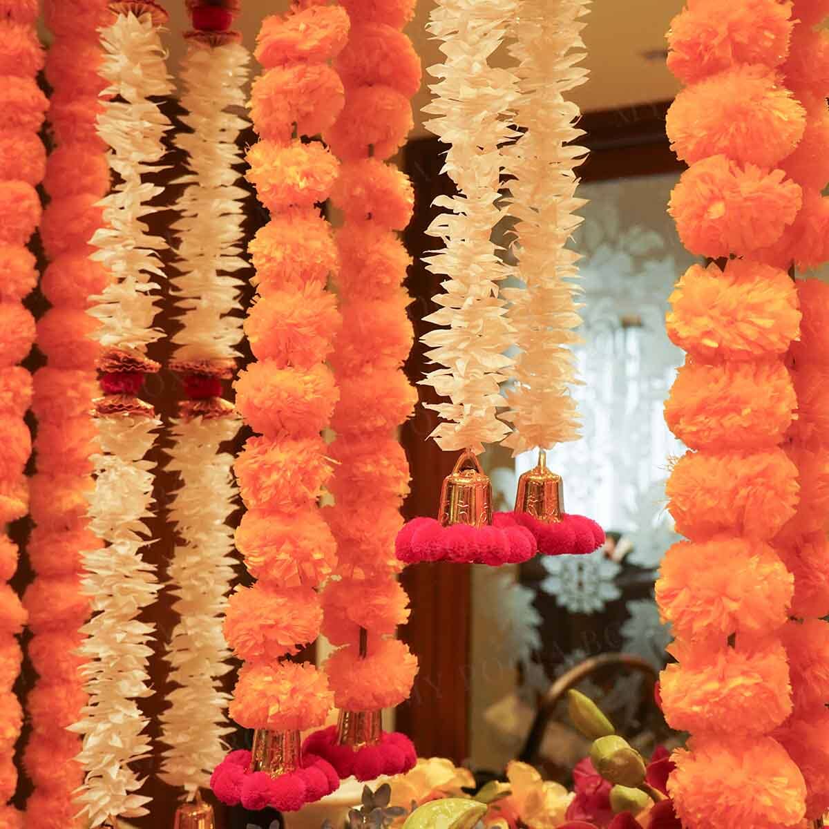Artificial Jasmine Flower And Orange Marigold Backdrop Decoration