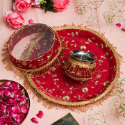 Magenta Beaded Karwa Chauth Thali Set